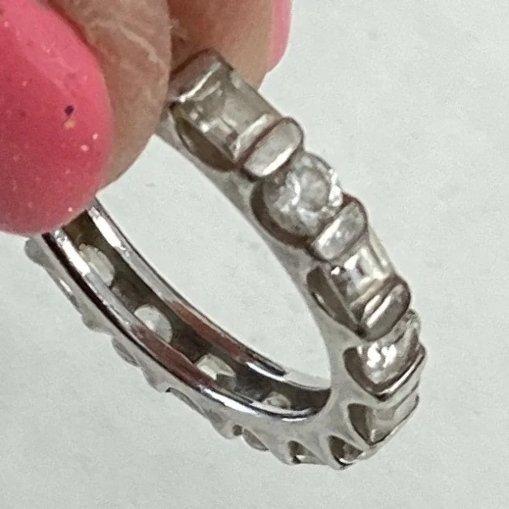 Eternity Band Sterling Silver CZ Round & Baguette Ring - Picture 3 of 4